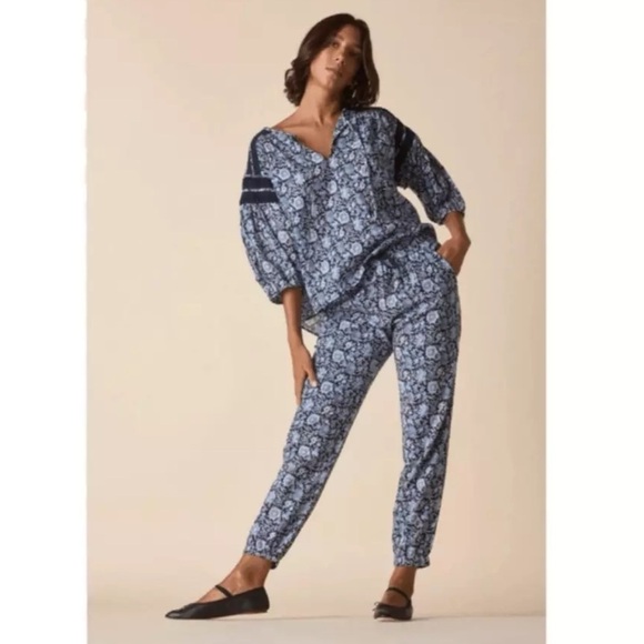 St Roche Yucca Drawstring Jogger Pants in Navy Floral Womens Small - Picture 1 of 7